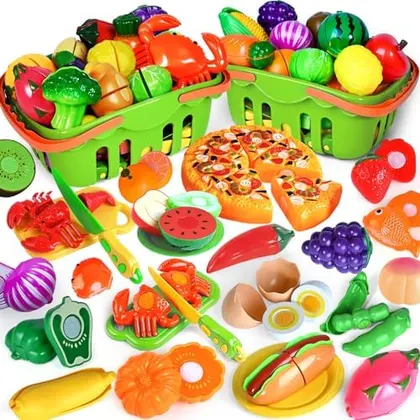100-Piece Cutting Play Food Set, Green baskets