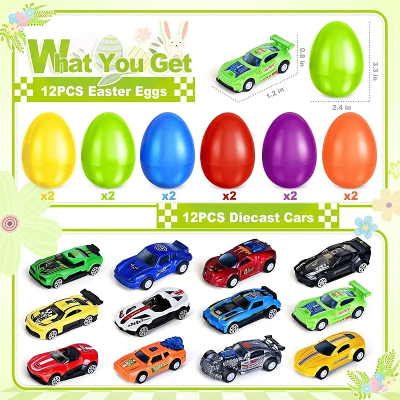 12 Easter Eggs Filled with Die-Cast Racing Cars, view 2