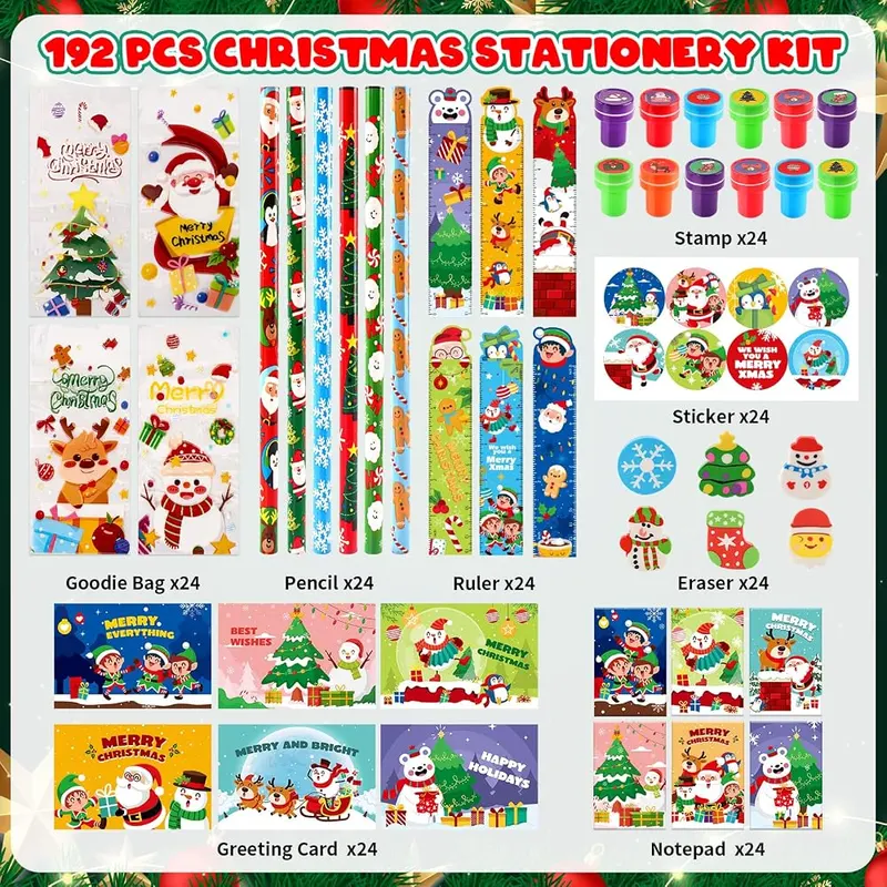 192-Piece Christmas Classroom Stationery Gift Set, view 3