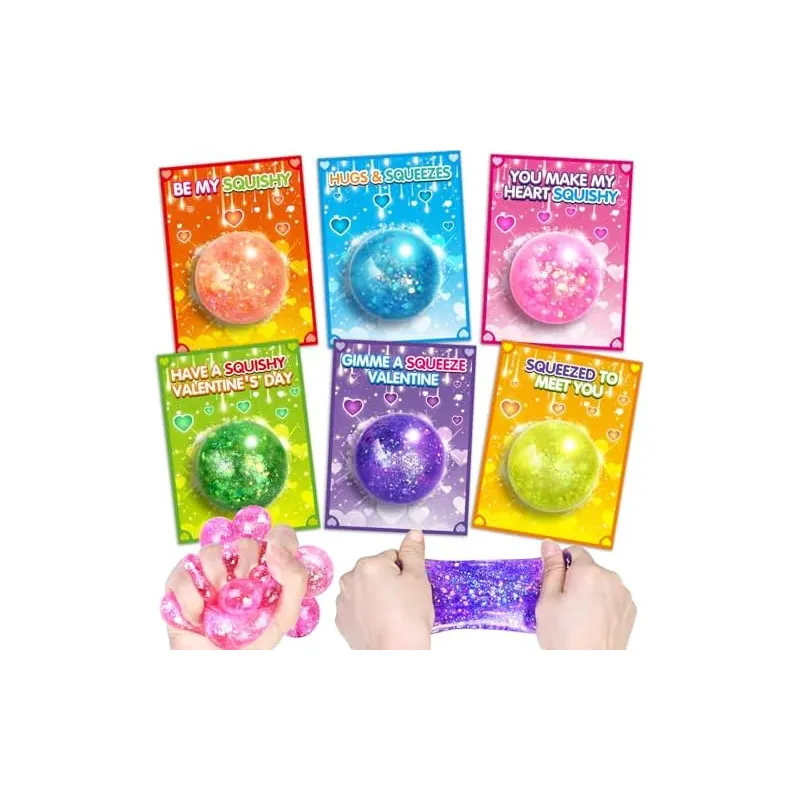 24 Valentine Cards with Bright Glitter Squeeze Balls