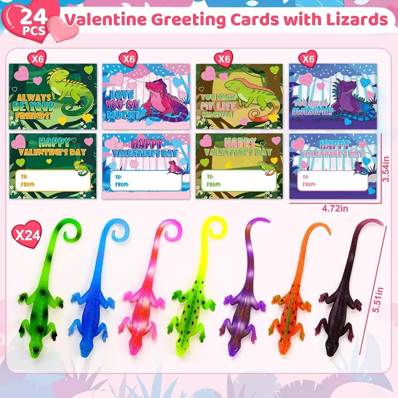 24 Valentine Cards with Color-Changing Lizards, view 2