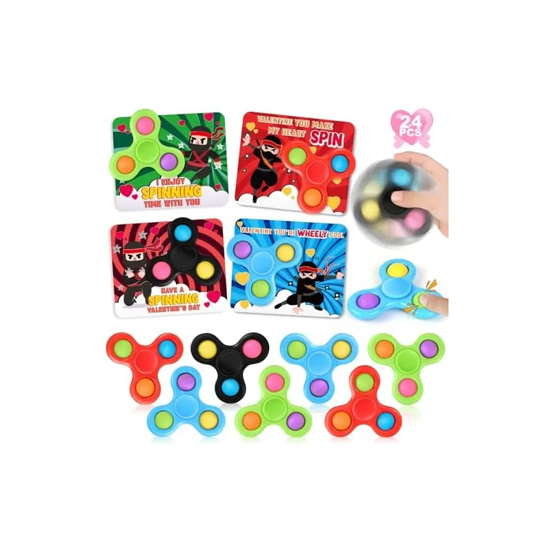 24 Valentine Cards with Fidget Spinners