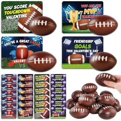 24 Valentine Cards with Foam Footballs