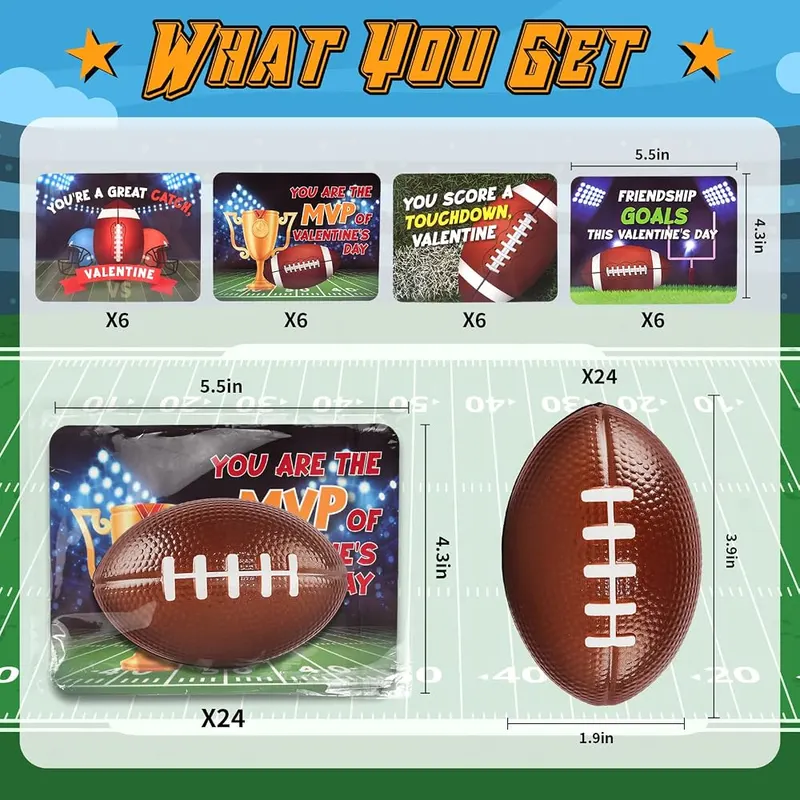 24 Valentine Cards with Foam Footballs, view 2