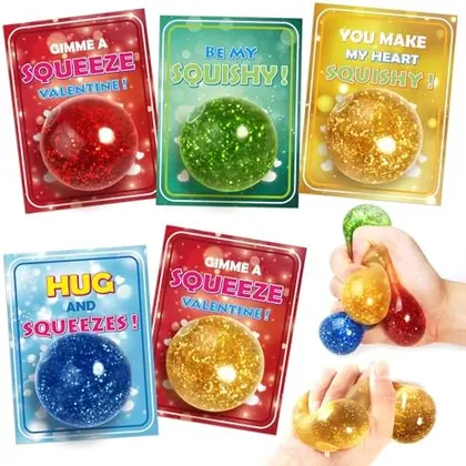 24 Valentine Cards with Glitter Squeeze Balls
