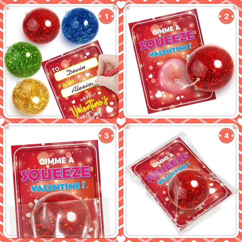 24 Valentine Cards with Glitter Squeeze Balls, view 4