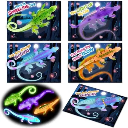 24 Valentine Cards with Glow Lizards