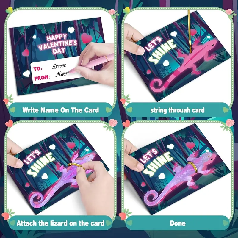24 Valentine Cards with Glow Lizards, Classroom Cards, view 2