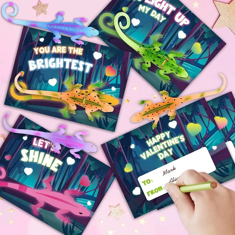 24 Valentine Cards with Glow Lizards, Classroom Cards, view 3
