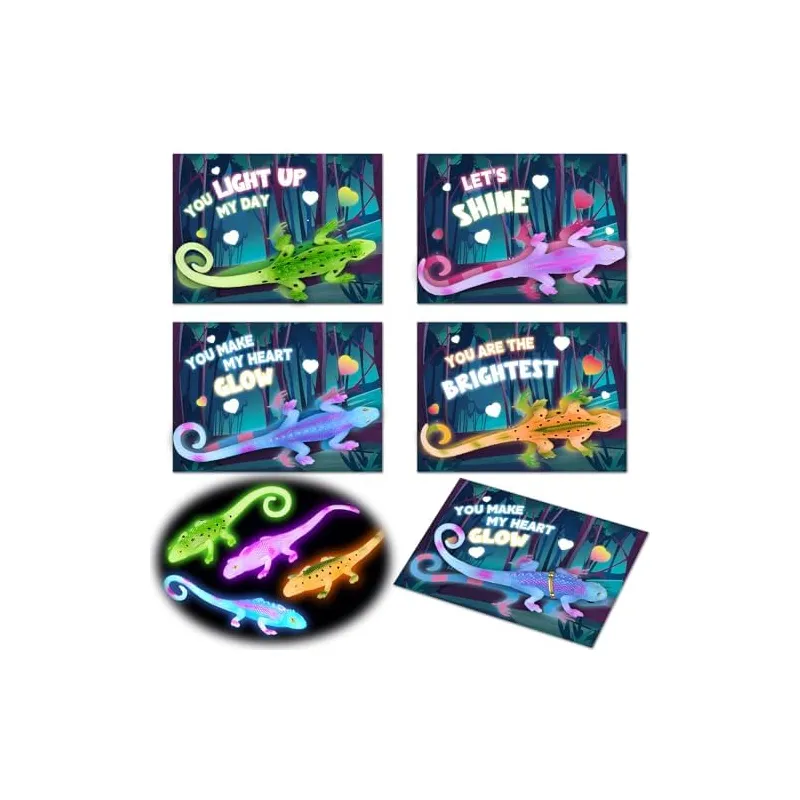 24 Valentine Cards with Glow Lizards, Classroom Cards