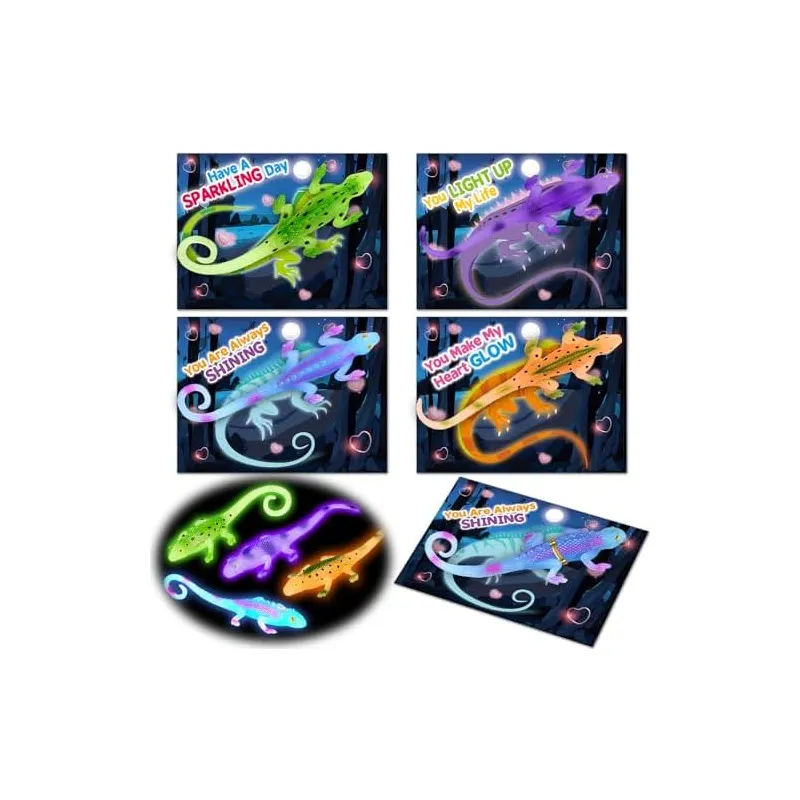 24 Valentine Cards with Glow Lizards