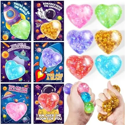 24 Valentine Cards with Heart Squeeze Balls