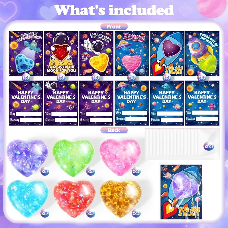 24 Valentine Cards with Heart Squeeze Balls, view 2