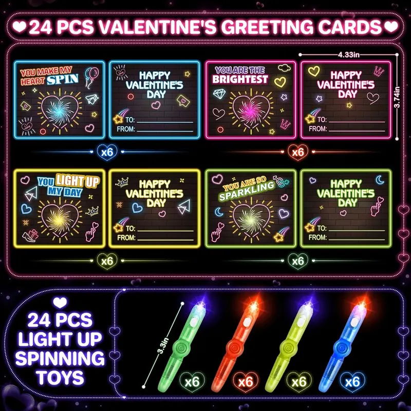 24 Valentine Cards with Light-Up Spinner Pens, view 2