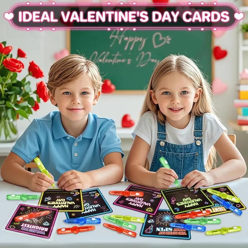 24 Valentine Cards with Light-Up Spinner Pens, view 4