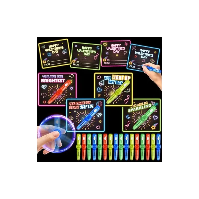 24 Valentine Cards with Light-Up Spinner Pens