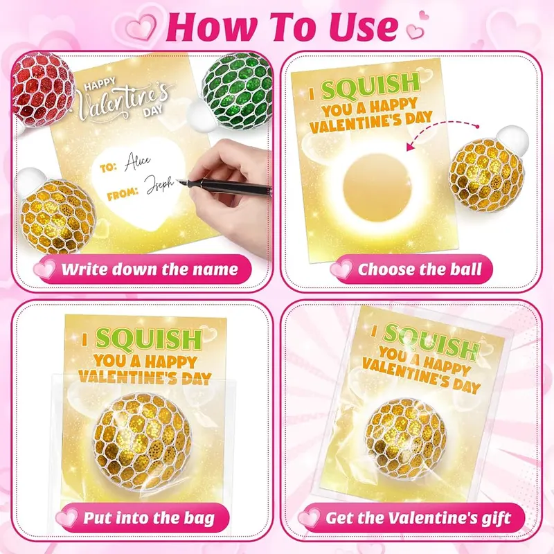 24 Valentine Cards with Mesh Squeeze Balls, view 3