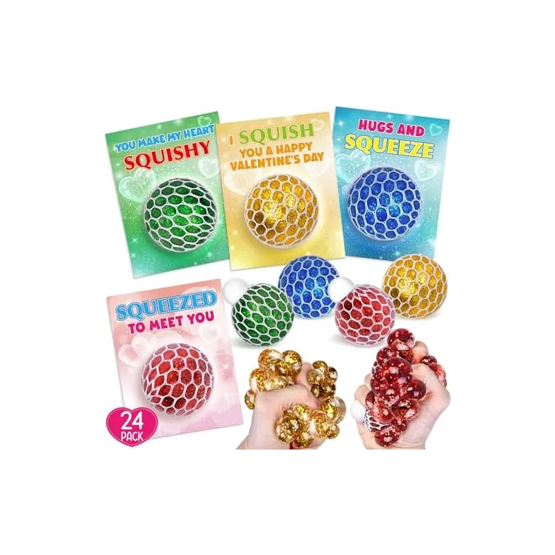 24 Valentine Cards with Mesh Squeeze Balls