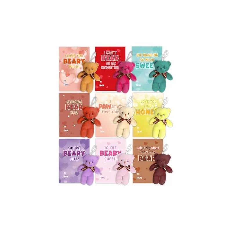 24 Valentine Cards with Mini Plush Bears