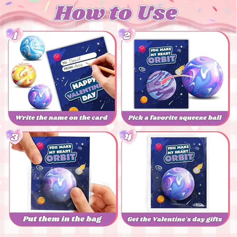 24 Valentine Cards with Planet Squeeze Balls, view 3