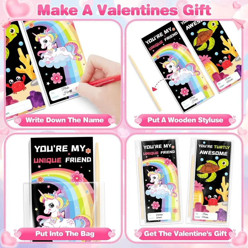 24 Valentine Cards with Scratch Art Notebooks, view 3
