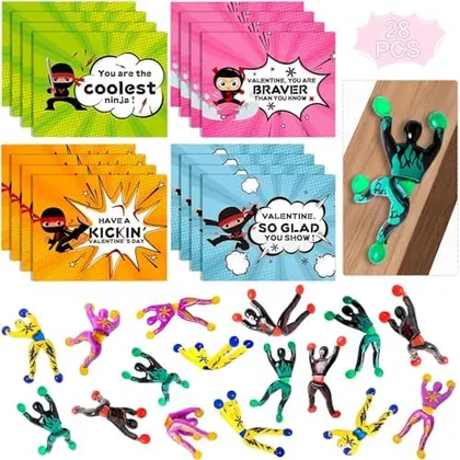 28 Valentine Cards with Wall-Climbing Ninjas