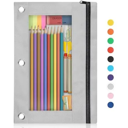 3-Ring Binder Pencil Pouch, Grey