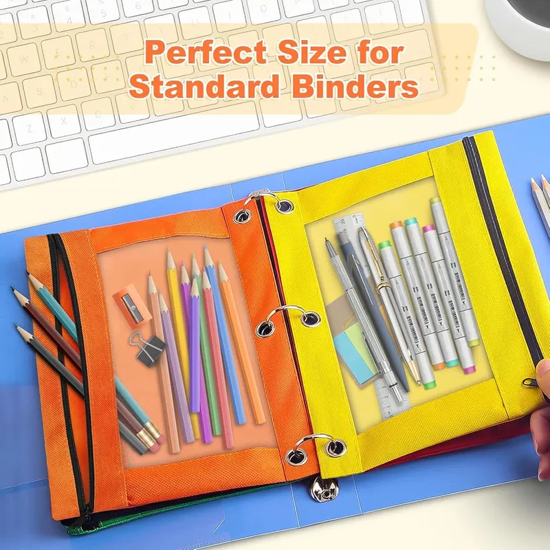 3-Ring Binder Pencil Pouch, Red, view 3