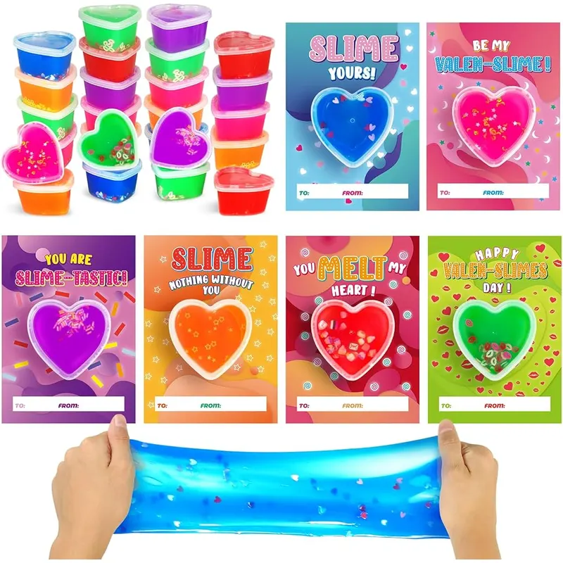 30 Valentine Cards with Heart Slime, Confetti Cards, view 3