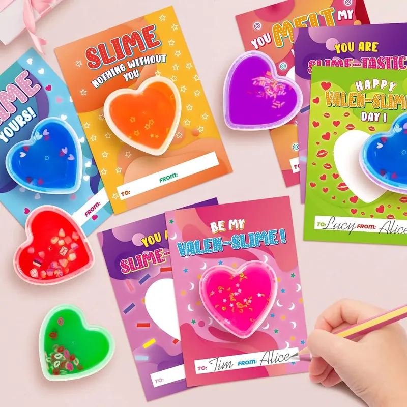 30 Valentine Cards with Heart Slime, Confetti Cards, view 4