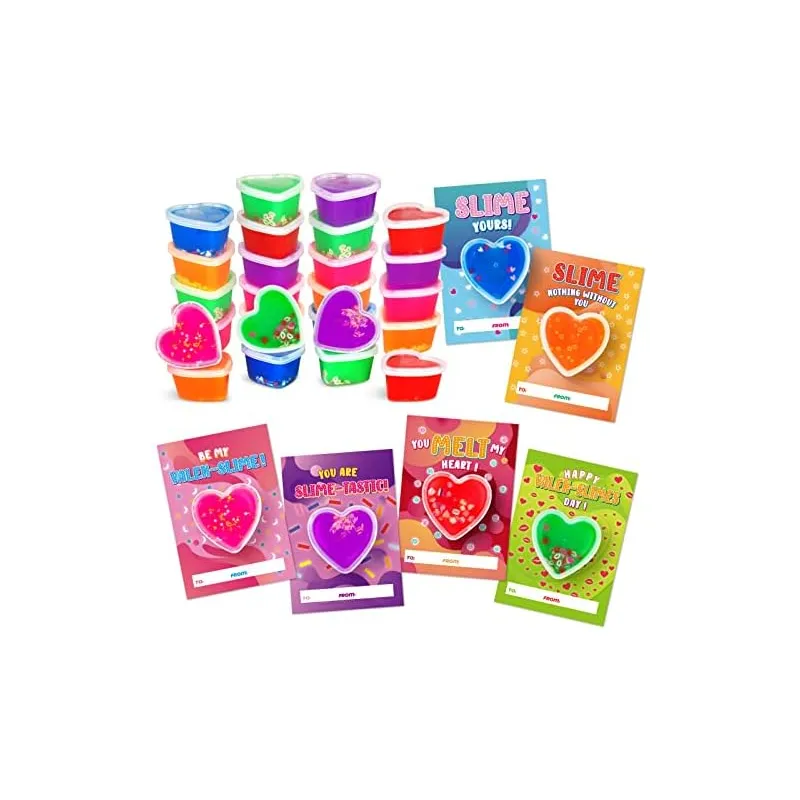 30 Valentine Cards with Heart Slime, Confetti Cards