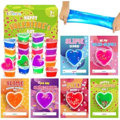 30 Valentine Cards with Heart Slime Tubs