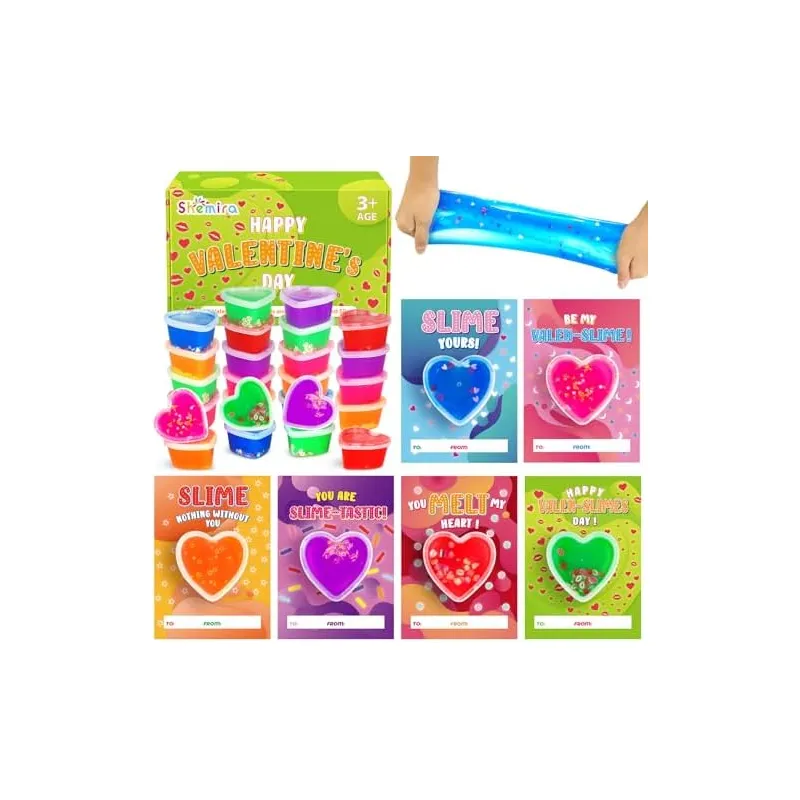 30 Valentine Cards with Heart Slime Tubs