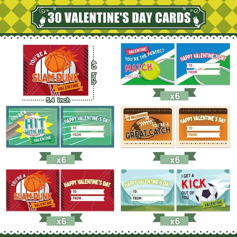 30 Valentine Cards with Mini Sport Balls, view 2