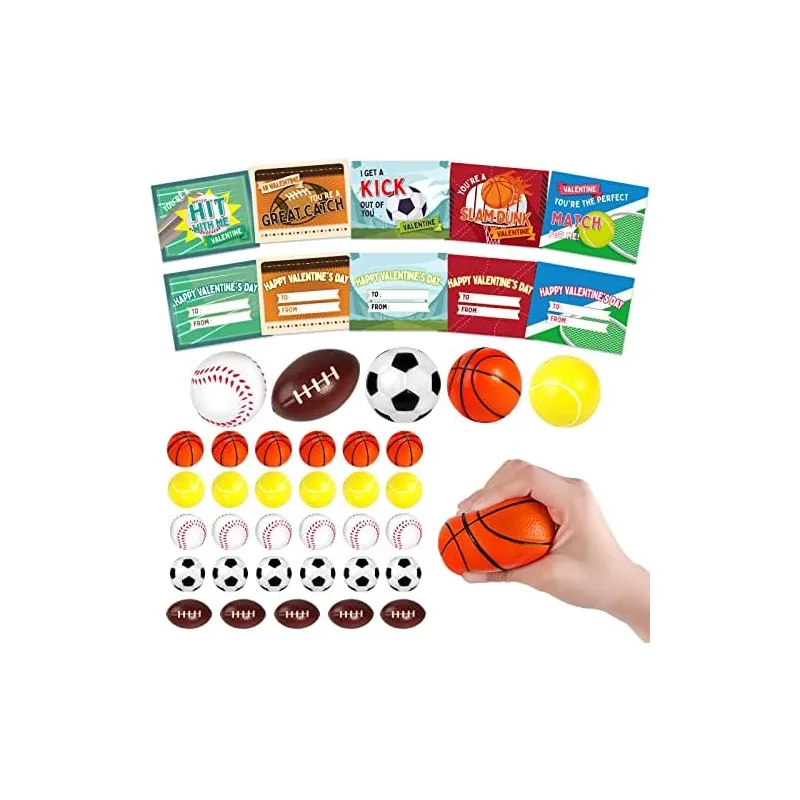 30 Valentine Cards with Mini Sport Balls