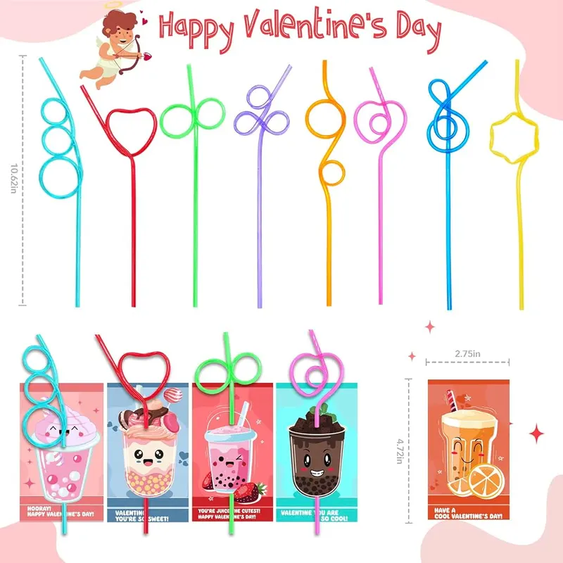 32 Valentine Cards with Crazy Loop Straws, view 2
