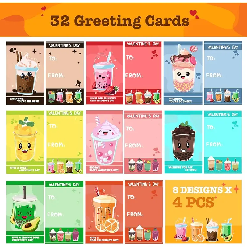 32 Valentine Cards with Crazy Loop Straws, view 3