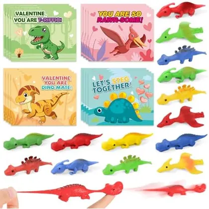 32 Valentine Cards with Slingshot Dinosaurs