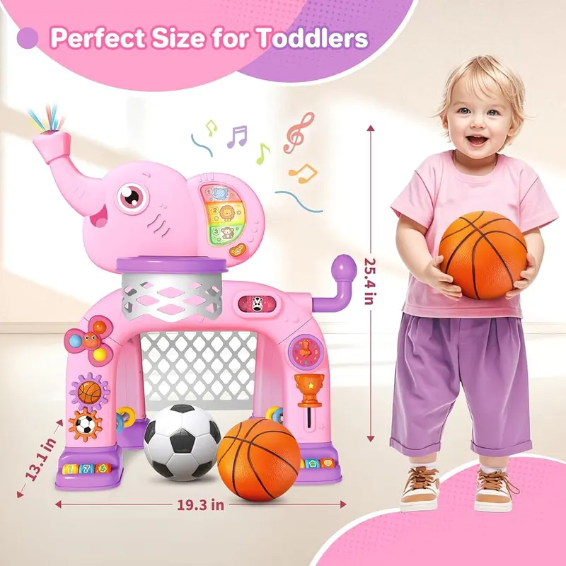 Elephant Basketball Hoop & Soccer Goal, Pink, view 2