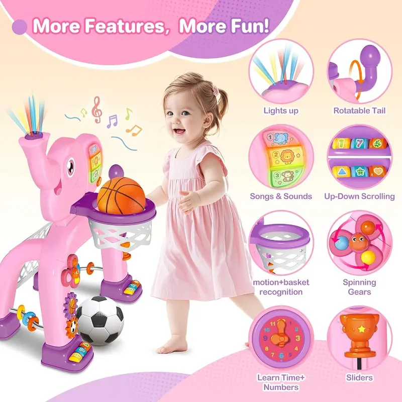 Elephant Basketball Hoop & Soccer Goal, Pink, view 4