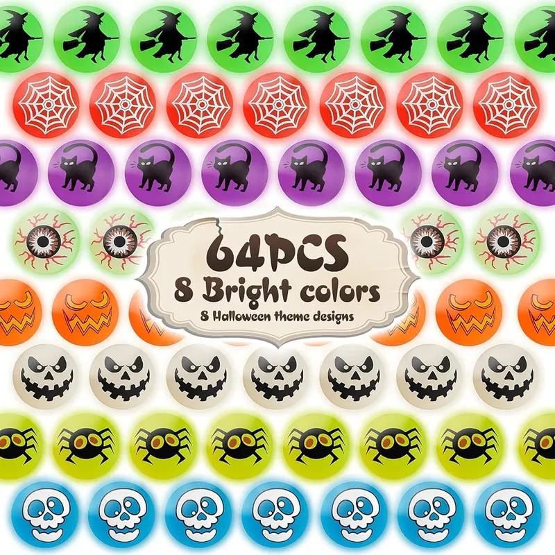 Glow-in-the-Dark Halloween Bouncy Balls, 64 balls, view 2