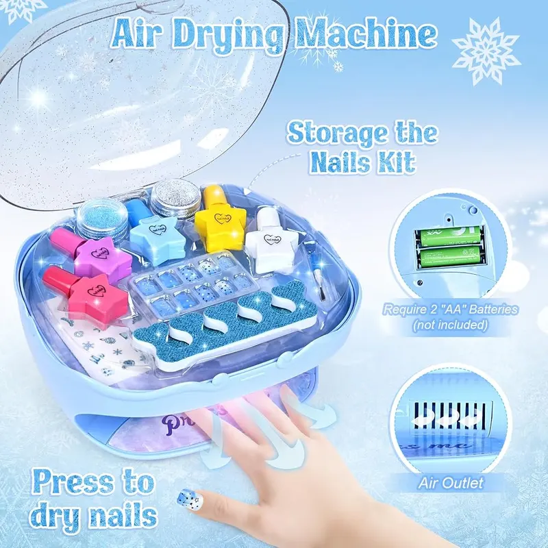 Kids Nail Polish Kit with Dryer, Blue, view 3