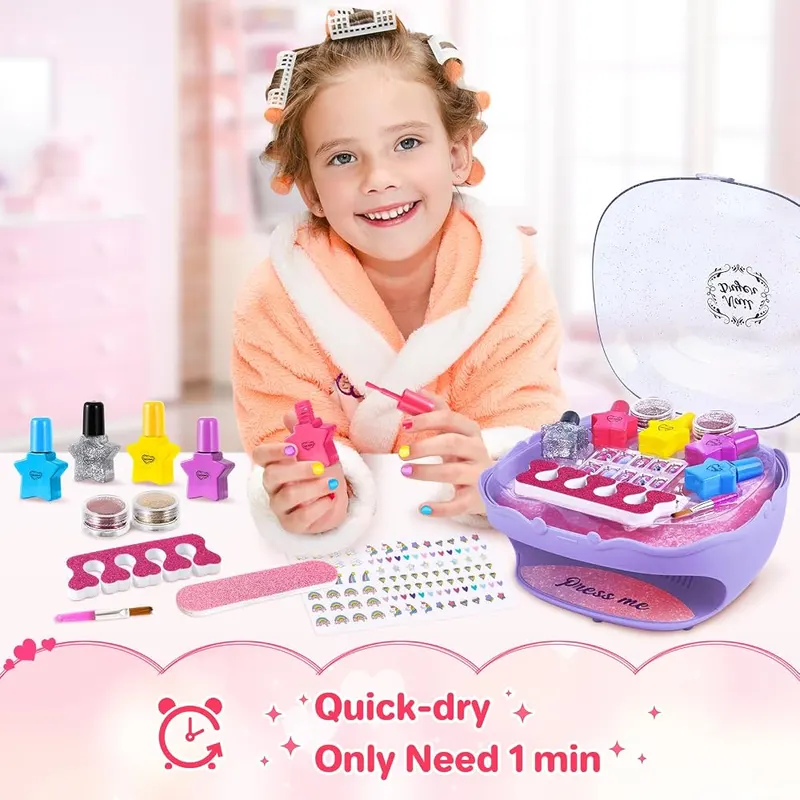 Kids Nail Polish Kit with Dryer, Purple, view 4