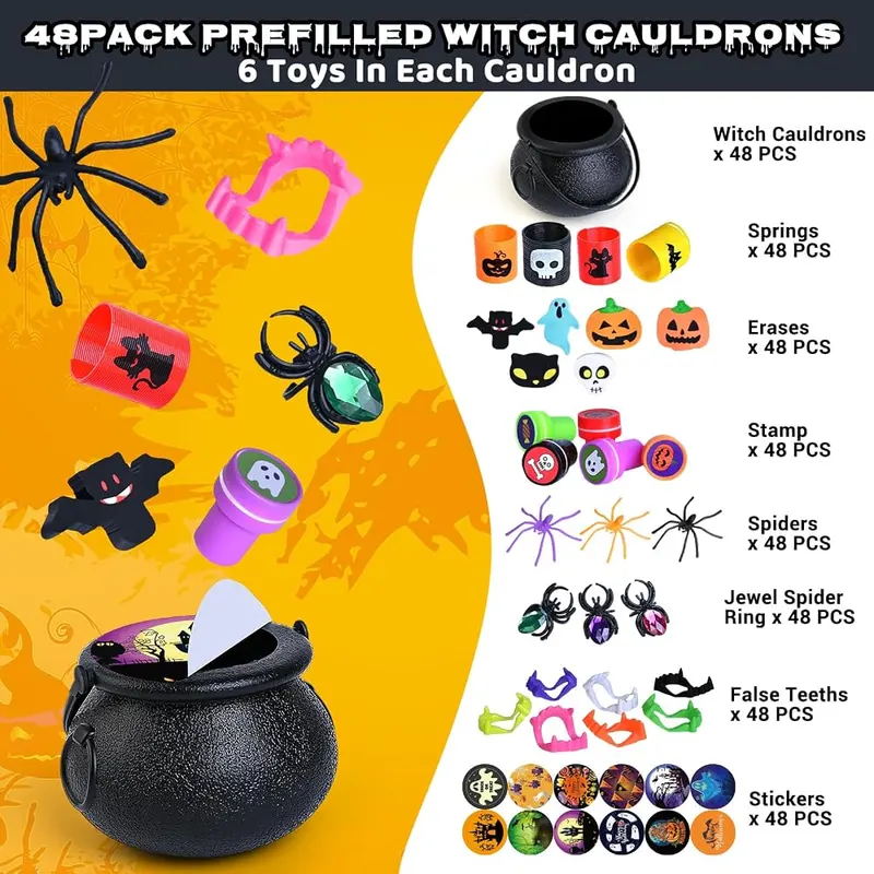 Prefilled Witch Cauldron Party Favors, 48 cauldrons, view 2